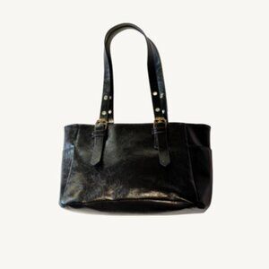 Black Faux Patent Leather Tote Style Purse Shein Gold Hardware